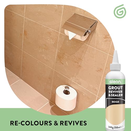 GLEAN Fugenfarbe & Versiegelung Beige | 340g | Erneuert & schützt Fliesenfugen | Mit Schaumstoffpinsel | Atmungsaktiv & fleckenresistent | Für Bad, Dusche & Küche
