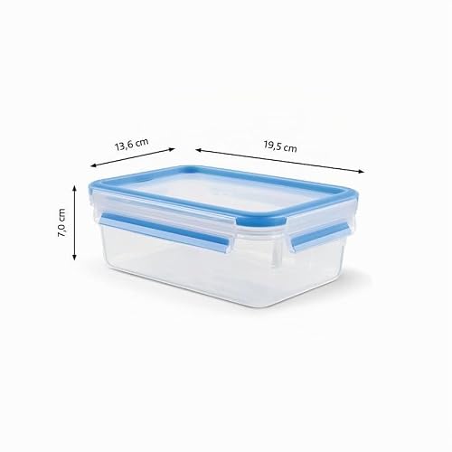 Foto von EMSA Clip & Close Frischhaltedosen-Set, rechteckig, 3 x 1 L, Aufbewahrungsboxen, 100 Prozent dicht, spülmaschinen-, gefrier-, mikrowellenfest, Transparent, Blau, Made in Germany, 508558
