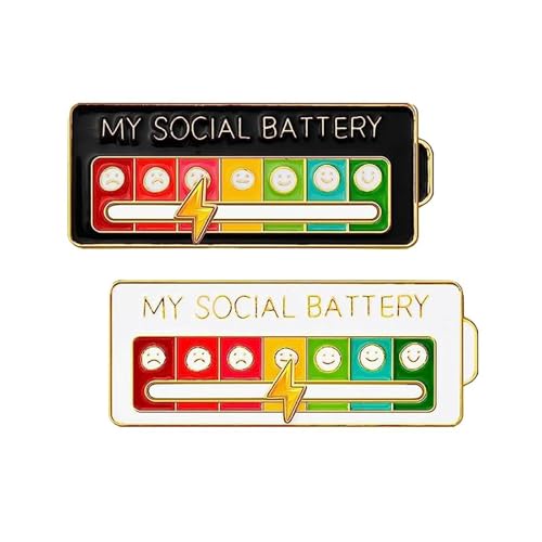 ZYMJBB My Social Battery Pins Set, 2 Sliding Mood Indicator Lapel Pins with 7-Day Emoji Display, Creative Emotional Brooch for Backpacks Jackets Hats Bags, Clothing,Fun Interactive Enamel Accessories