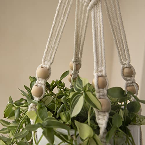 Marvonovo Macrame Plant Hanger Indoor Hanging Planter Basket With Wood Beads Decorative Flower Pot Holder No Tassels For Indoor Outdoor Boho Home Decor(Pots Not Included) #TOP3