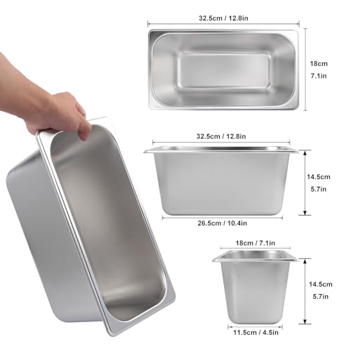 Biugaaufai 5 Pack 1/3 Size Stainless Steel Steam Hotel Pan with Lid, 6 Inch Deep Anti-Jamming Steam Table Pan, Professional Grade, Hotel Steam Pans for Catering, Restaurant, Home Kitchen & Dining