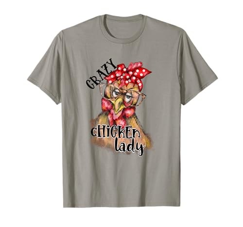 Crazy Chicken Lady with Leopard Glasses Red Bandana T-Shirt