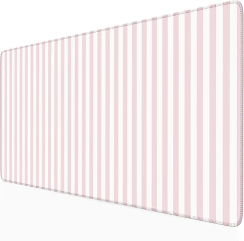 ohisxiacy Light Pink Striped Desk Mat Cute Pastel XXL Large Gaming Mouse Pad Desk Pad Kawaii Cozy Aesthetic Keyboard Laptop Computer Mat Home Office Decor for Women