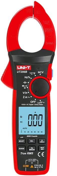 UNI-T UT205E UT206B UT207B UT208B Analog Digital Clamp Meter Current clamps AC DC 1000A 1000V Ammeter Pliers Professional NCV LPF Tester 6000 Counts(UT206B)