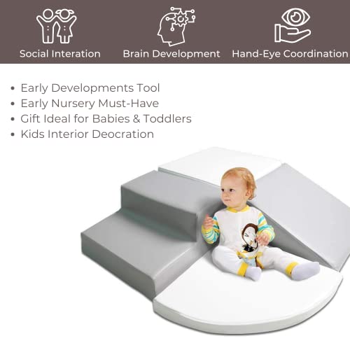 Wonder Space Tiny Climb And Crawl Soft Foam Play Set, Indoor Room Preschool Corner Baby Stage Slide Activity Play Structure, Motor Skills Early Development Gym Toy For Toddlers And Kids, Grey #TOP2