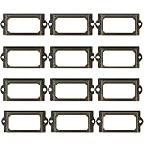 12Pcs Label Holders, Drawer Label, Tag Name Card Holder, Antique Bronze Metal Tag Frame, Iron Tag Frame, Vintage Card Tag Holder, Cabinet Drawer Tag Holders Office Card Frame Labels Holders