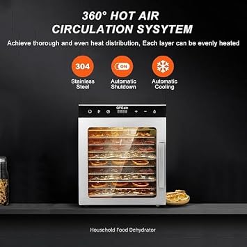 Home Freeze Dryer with 10/12 Stainless Steel Tray, 24 Hour Timer and Food Dryer with 194 Degrees F about 90 C, 10 Tier, 110V, Ideal for Storing Fruits, Vegetables, Food