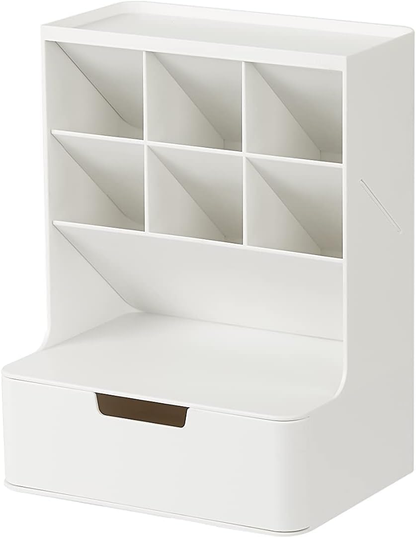 SHREYAGN Pen Holder Desk Organizer Desk Organizers and Accessories, Pencil Holder with 6 Compartment and 1 Drawer