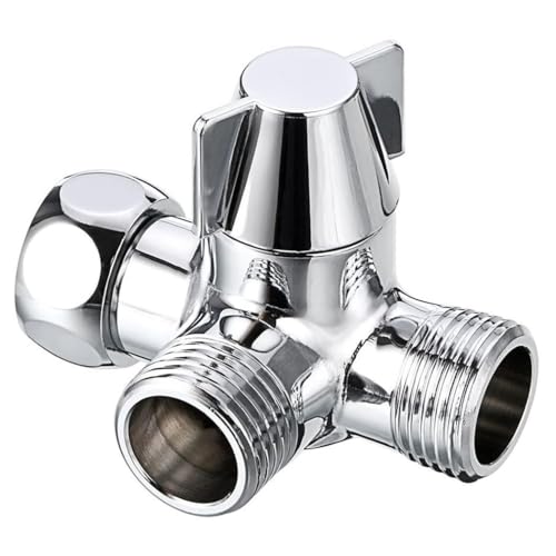 Tidevib Deviatore sdoppiatore per tubo doccia in ottone a 3 vie con valvola rotante 180, adattatore a T da 2 pollici, uscita acqua doccia a mano e rubinetto fisso