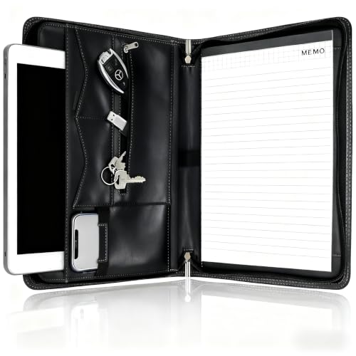 Black Leather Padfolio Clipboard Organizer