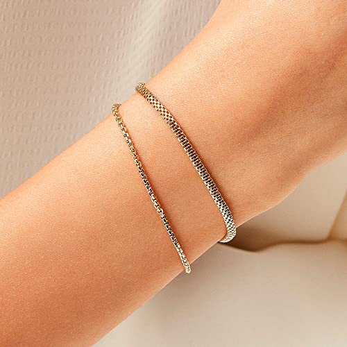 14K Gold Box Chain Bracelet | Dainty Lightweight Stacking 1.7Mm Link Chain Bracelet, Mens Womens Lobster Clasp 5" 6" 7" 8" 9" - Real Gold Jewelry (Yellow, 6 Inches) #TOP3