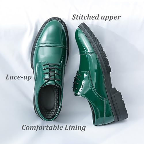 Business Platform Oxfords for Men Patent Leather Dress Shoes British Handmade Round Toe Chunky Heel Derby Oxfords Lace up Formal Wedding Party Shoes4