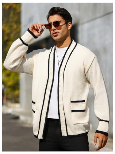 Floerns Men's Long Sleeve Cardigan Sweaters Vintage Open Front Knitted Sweaters3