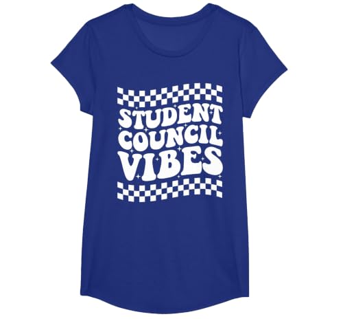 Student Council Vibes Retro Groovy School Student Council T-Shirt, Girls, Royal Blue, Large