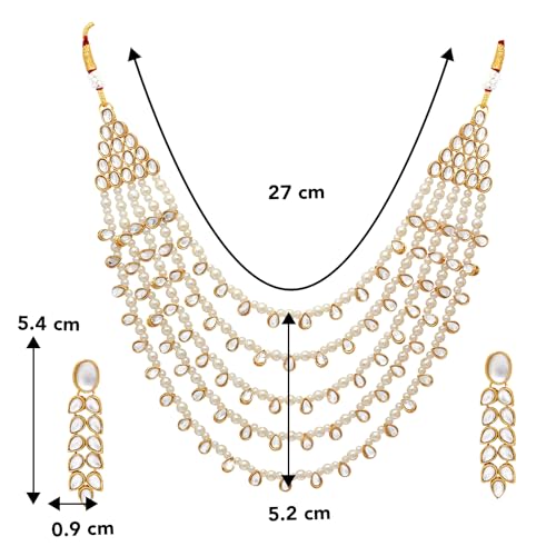 Image of Peora Faux Pearl Kundan Layered Necklace & Jewellery Set Gift for Women