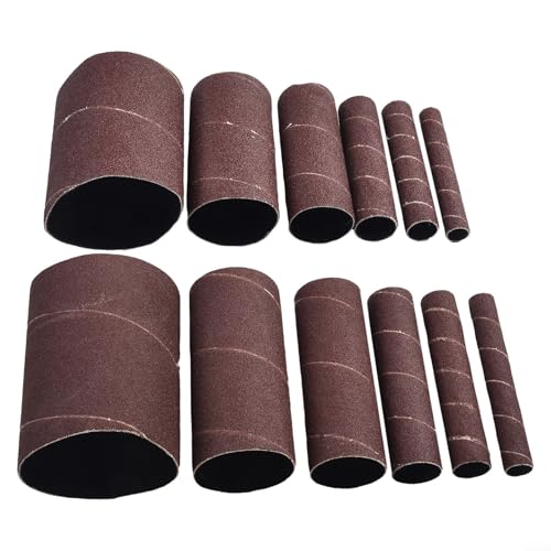 Image of 12pcs Sanding Drum Sleeves Kit 4.5 Inch, 80/120 Grit Alumina Abrasive Polishing Bands Assorted Diameters 1/2 to 3 Inch for Oscillating Spindle Sander Wood Metal Plastic