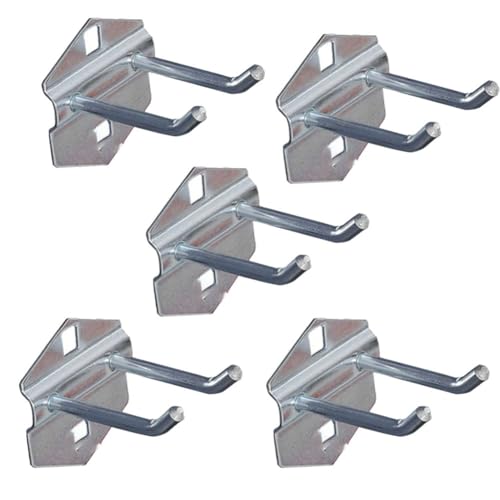 Tidevib 5 ganci per pannello forato in metallo con doppia asta, 25 mm/50 mm/75 mm, design rivolto a 30 gradi per riporre attrezzi, finitura argento