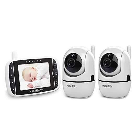 HelloBaby Video Baby Monitor with 2 Cameras, Baby Monitor with Cameras and Audio, Remote Pan/Tilt/Zoom, VOX Mode, Night Vision, 2-Way Talk, 8 Lullabies, Temperature and 1000ft Range