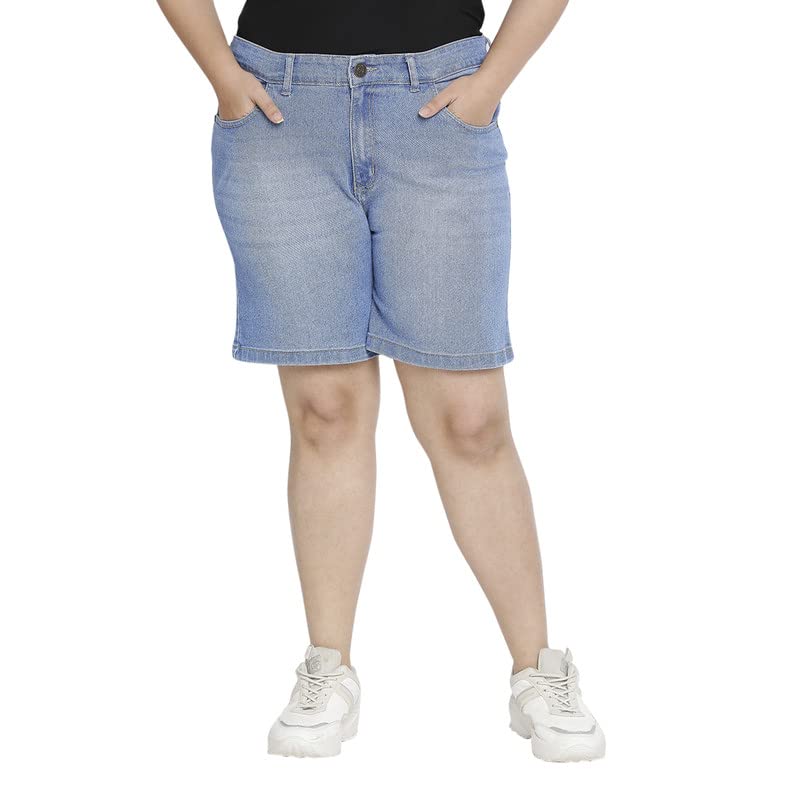 Zush Women's Casual Light Blue Color Stretchable Mid Rise Denim Shorts