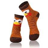 Yearntown Thanksgiving Turkey Fuzzy Socks Fluffy Cozy Slipper Socks Women's Coral Fleece Stocking Fall Thanksgiving Autumn Gifts Brown One Size