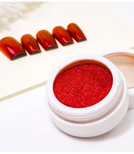1Box Red Chrome Nail Powder - Glitter Pigment Dust for Mirror Metallic Nails Art - Shining Paillettes Rubbing (Red)