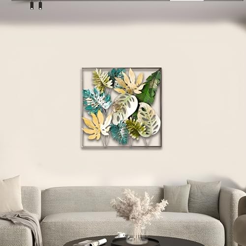 Image of Iron Big Handcrafted Multicolor Rectangular Metal Abstract Wall Art Decorative Wall Frame Sculpture for Living Room Bedroom Drawing Room Home Decor