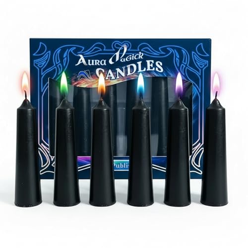 Halo Publishing Aura Magick Candles with Mystery Colored Flame - Smokeless Halloween Decoration Candles Add Warm Ambience to Parties & Home Decor - Black Paraffin Wax Candle Create Magical Moments