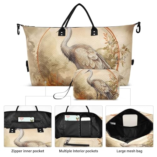 Large Travel Duffel Bag, Crane Circle Sports Tote Gym Bag, Shoulder Weekender Overnight Bag for Women Men, Carry On Luggage with Toiletry Bags2