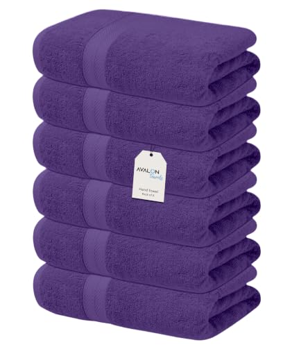 Avalon Towels Bathroom Hand Towels, Purple Towels,16x28 Inch, 6 Pack
