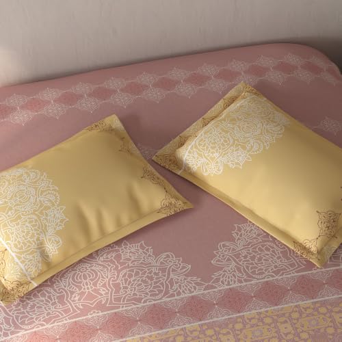Image of Spaces Fiora Ornate Single Bedsheet with 1 Pillow Covers | 100% Cotton Bed Sheet | Percale Bedding Set | Super Soft & Breathable Bedsheet | Blush | 152 x 228 Cm