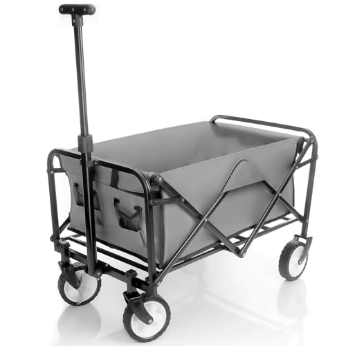 BigDean kompakter Bollerwagen faltbar grau bis 80kg belastbar – platzsparend zusammenklappbar Kleiner Bollerwagen für Ausflüge, Camping & Einkäufe