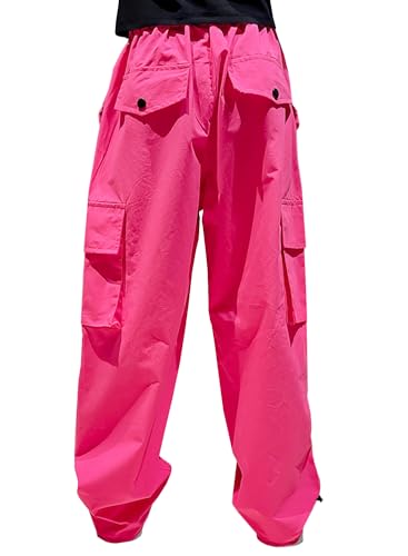 Image of HENGAO Girls Cargo Pants Parachute Casual Jogger Y2K 5-14 Years | Kids Baggy pants Parachute, Drawstring, with Pockets, Elastic High Waist, Loose Trousers Streetwear