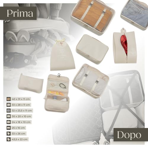 Tectake® Set Valigie Da Viaggio, 13 Pezzi, Valigie Impilabili In Abs, Finiture In Similpelle, Rotelle Girevoli A 360°, Lucchetto Tsa, Manico Telescopico Regolabile, Interno Separabile – Crema - 7