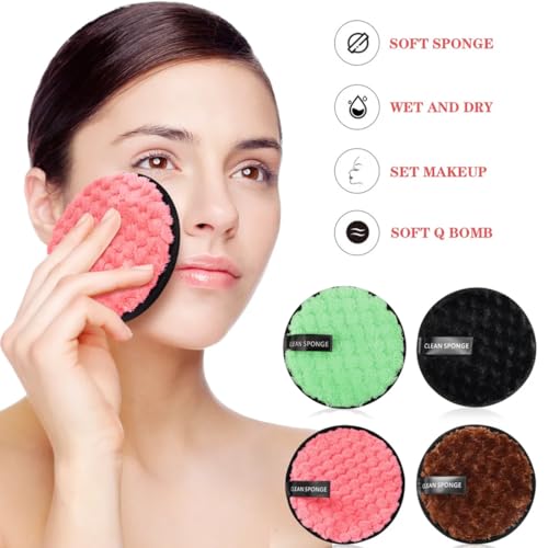 EJRUP Paquete De 8 algodones desmaquillantes Lavables,Esponjas De Limpieza Facial Reutilizables De Doble Cara,Microfibra Superabsorbente,para Desmaquillador de Limpieza Facial - imagen 4