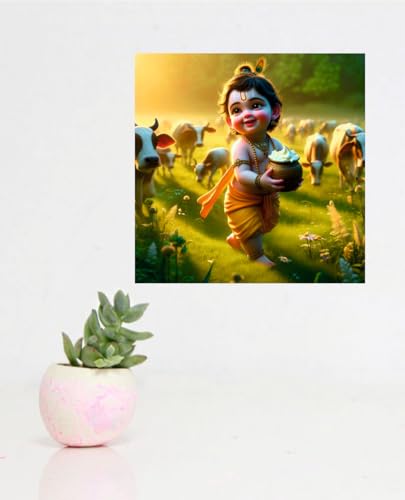Image of Techgifti Baby Krishna Matki Wall Poster for Pooja Room, Office, Kids Room (Size- 46CM X 46CM)