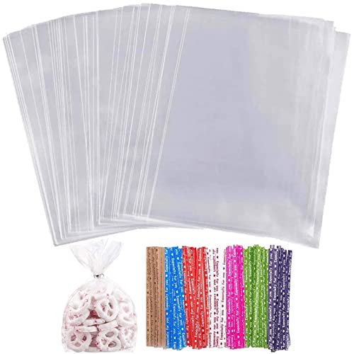 100 pièces Sachets Transparents Bonbons,Sachet Cellophane, Sachets Transparents,avec 100 Pcs Attache Sachet Bonbon,pour Biscuits,mariage, communion,baptême,sachets pour biscuits, bonbons,18x30cm