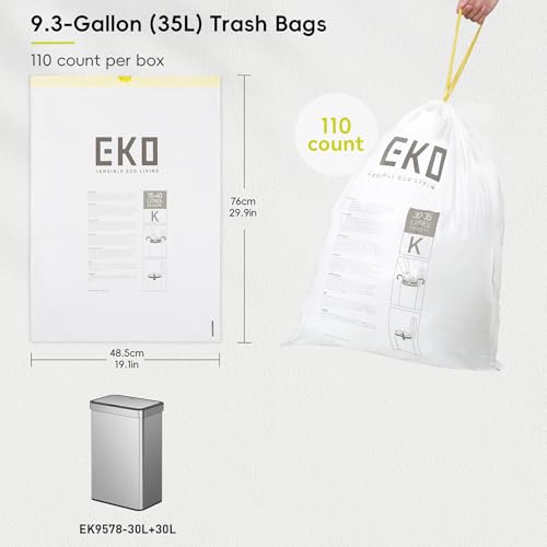 EKO 9.3 Gallon / 30–35 Liter Drawstring Trash Bags, 110 Count Heavy-Duty Tall Kitchen Garbage Can Liners, Extra-Strong Leak-Resistant, Unscented, White, Code K by EKO - Image 7