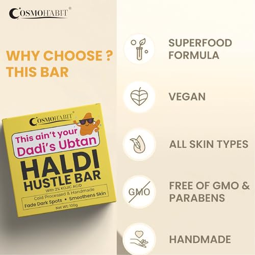 Image of Haldi Hustle Bar with 2% Kojic Acid, Cold Processed Handmade Soap, 100g (8)