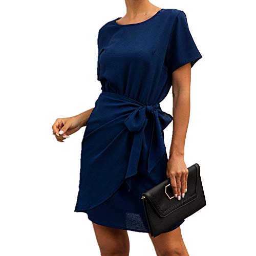 NOBRAND El nuevo vestido redondo cuello irregular cintura falda simple moda mujer comodidad y elegancia