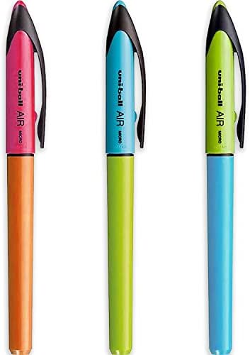 uni-ball Air  0.5mm Rollerball - Blue, Green, and Orange Barrel - Black Ink  Pack of 3 - UBA-188E-M