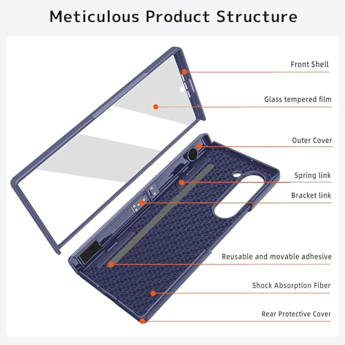 Image of Kapa Geometric S Pen Holder Hinge Protection Back Cover for Samsung Galaxy Z Fold6 / Fold 6 | Slim Shock Proof Case with Inbuilt Glass & S Pen Slot (Blue)