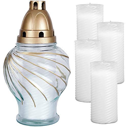 HS Candle Bougie funéraire en verre dans un design coquille - Durée de combustion : env. 50 h