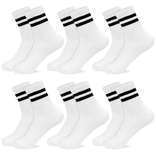srclo Boys Girls Socks 6 Pairs Sports Crew Socks Kids Black White Grey Cotton School Athletic Socks 5-12 Years