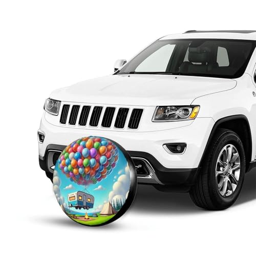 Image of Camper Balloons Spare Tire Cover with Unique Print, Weatherproof Wheel Covers Tire Protector, Universal Fit for Rv, Trailer, SUV, Camper Vehicle