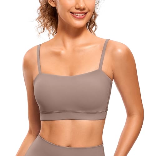 Image of CRZ YOGA Butterluxe Womens Adjustable Spaghetti Thin Strap Sports Bra - Padded Wireless Square Neck Workout Yoga Clothes