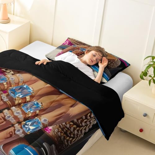 Image of Erosebridal Black Woman Toddler Bedding Set for Girls Teens Afro Magical Comforter Set Soft Microfiber Luxury African American Quilt Black Female Girls Bed Set for Melanin Bedroom Decor, 2 Piece