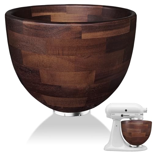 Walnut Wood Mixing Bowl Compatible with KitchenAid 4.5 & 5 QT Tilt-Head Models Wooden Mixer Bowl for KitchenAid Stand Mixers