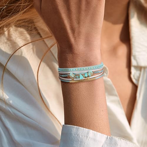 Image of Fesciory Leather Wrap Bracelets for Women, Boho Leopard Multi-Layer Crystal Beads Cuff Bracelet Jewelry