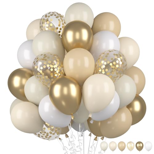 Luftballons Beige Sandweißer, 60 Stück Metallic Gold Mattes Weiß Helium Ballon, Aprikose Creme Weiss Nude Gold Konfetti Latex Ballons für Boho Geburtstag Hochzeit Frauen Abschluss Party Babyparty