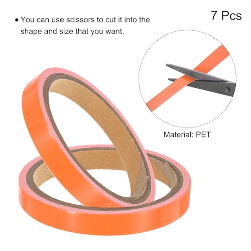 Image of uxcell 7Rolls Glow in The Dark Tape, 0.47 inch x 9.8 ft Fluorescent Adhesive Tape Luminous Tape for Stairs, Walls, Steps, Exit Sign, Home Decoration, Orange